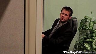 Gay office hunk drilled until they cum - porn video