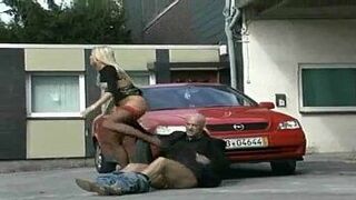 German Blonde in stockings fucked outdoor - porn video