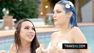 Hot TS Kasey Kei dressed as a mermaid fucks her busty girlfriend - porn video